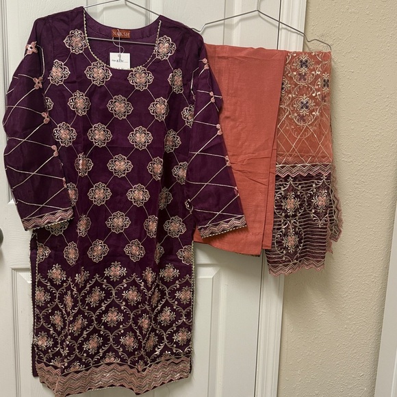 Salwar Kameez Other - Pakistani Indian — Deep Purple Embroidered Salwar Kameez Custom Stictched #830